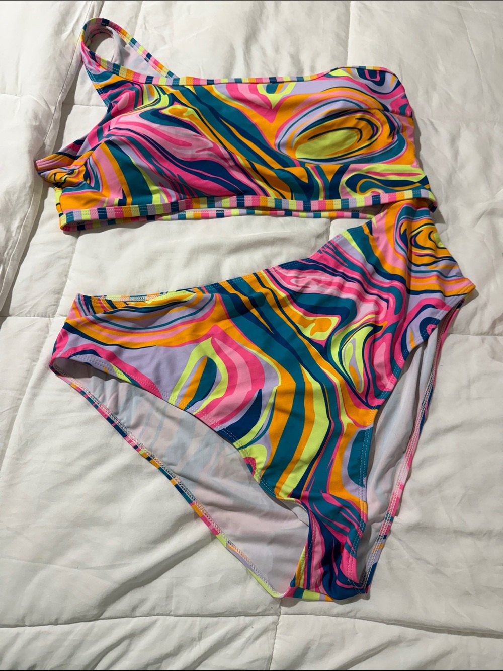 SHEIN Neon one piece one shoulder swimsuit